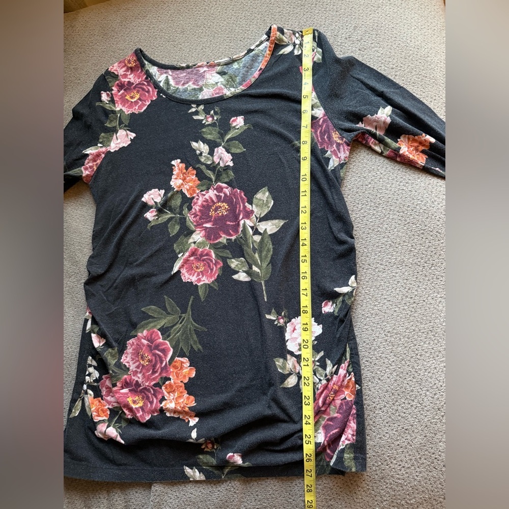 Floral black base maternity long sleeve shirt Belle Sky‎ Large - Picture 5 of 5